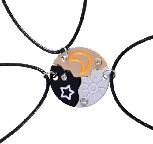 Mikovivi 3stk Trio-Freundschaftsketten, Halsketten mit Eingraviertem Sonne-Mond-Stern-Anhänger Runde Best Friends Forever-Puzzle-Halskette mit Strasssteinen Schmuckgeschenke für Frauen