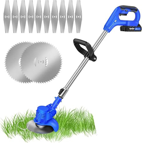 Cordless Strimmer,Garden Strimmer Cordless With 2 * 1.5Ah Battery And Charger, 21V Grass Strimmer Set With Height Adjustable, Cutting Speed 10000 Rpm, For Mowing Lawns, Pruning And Weeding