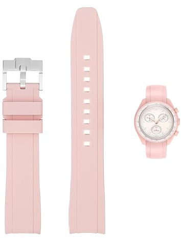 Ylfcly Silikon Armband für Omega x Swatch MoonSwatch/Rolex Uhr,Gebogenes Weiches Silikon Gummi Armband Omega x Swatch MoonSwatch Speedmaster Ersatzband Uhrenarmbänder Kautschuk 20mm 22mm