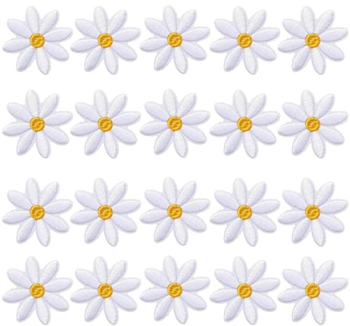 20 Stück Gänseblümchen Blume Patch Kleidung Iron-On Patches Blumen Applikationen patches Dekorativ Bestickt Für Diy Dekorative Patches Erwachsene Kinder Jacke Jeans T-Shirt Rucksack (1,41 Zoll)
