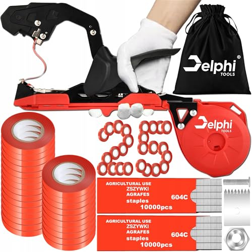 Delphi Cintas Grapadora de jardín para encuadernar Plantas con 25 Cintas y Grapas