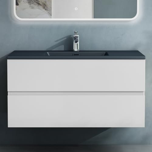 doporro Badmöbel-Set Waschbecken-Unterschrank Badezimmer Waschtisch mit Unterschrank BTH: 100x48x50 cm in Matt weiß inkl. Mineralguss-Waschbecken Aqualis