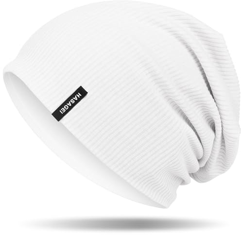 HASAGEI Mütze Herren Damen, Slouch Beanie Mütze Damen, Übergangszeit Weiche Leicht Modische Jersey Beanie, Unisex Warm Winter Mütze Ideal für Frühling Herbst und Winter (Weiß)