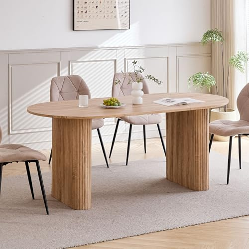 DEYARNA HOME 180 cm ovalt matbord för 6–8 personer, modernt bord med träeffektfinish och robusta elliptiska ben för kök, matsal, konferensrum (Naturlig)