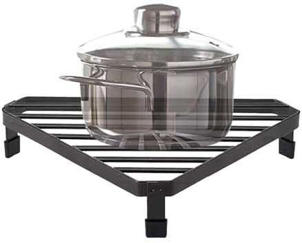 Bench Pan Stand - Triangle Corner Storage Organizer, Kitchen Space Maximizer | Rubberized Non Slip , Lightweight Durable Design, Frying Rest