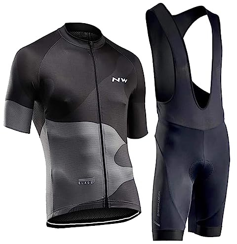 Fenovel Abbigliamento Completo Ciclismo Uomo Tuta MTB da Corsa Maglia Bici Estivo Pro + Salopette con Gel 19D