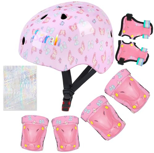 MHJY Casco Bici Bambino Casco Bicicletta Bambina Protezioni Della Testa Regolabile Ginocchiere e Gomitiere e Polsiere per Skateboard Skate Moto Monopattino Pattini per Ragazze e Raga 3-8 Anni