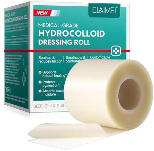 Hydrokolloid Pflaster Rolle– Zuschneidbar für Wundverbände, Ultradünn & Atmungsaktiv, Wasserfestes Wundpflaster für Druckstellen, Blasen, Schürfwunden & Post-OP Pflege 5cm x 3,6m