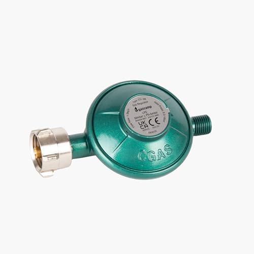 Gazcamp Gasdruckregler 50 mbar, Propangas Druckminderer, Grün, für 3-11 kg Gasflaschen, EN 16129 Zertifiziert, 1,0 kg/h Durchflussleistung, Außenbereich