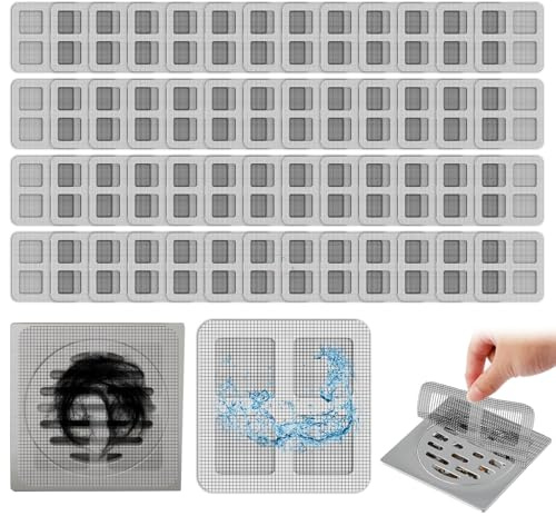 100 Pack Disposable Shower Drain Hair Catcher - 4x4 Inch Bath Tub Drain Hair Catcher Mesh Stickers, Hairs Catchers Shower Drain Cover for Bathroom Tub Kitchen Sink Showers Drains Cover Hairs Stopper
