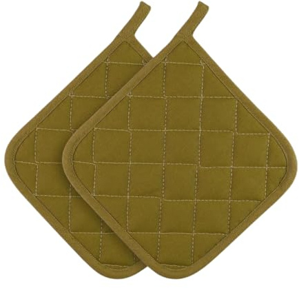 alpacha Thermo Heat Resistant Pot Holders (2 Pack) – Quilted Oven Pads up to 250°C, Non-Flammable Fabric, 19 x 19 cm (Green)