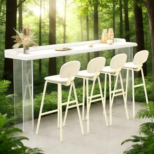 Smal Sofabord med Akrylben, Högt Bartabell Pub Desk, Lätt att Montera, Lämpligt för Ingång och Vardagsrum(White,160x40x105cm/63x16x41in)