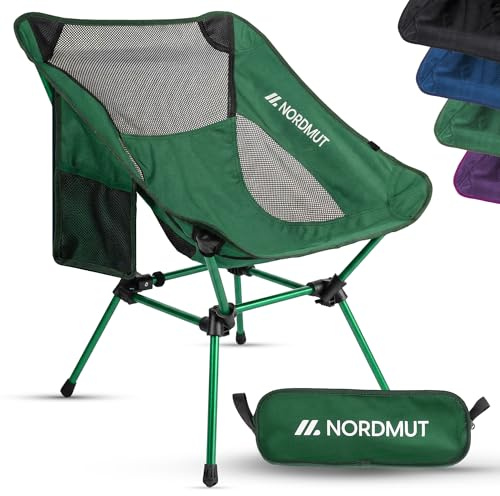 NORDMUT® Campingstuhl kleines Packmaß & Ultraleicht – Kleiner Campingstuhl mit 150 kg Belastung – Klappstuhl Camping leicht aus Aluminium für Camping, Outdoor & Festivals
