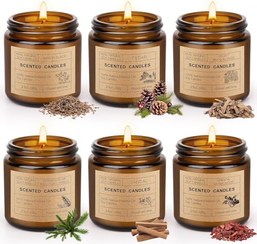 Duftkerzen im Glas, Duftkerzen aus Natürlichem Sojawachs für Frauen Männer | 6 x 3.5oz Duftkerzen Geschenkset mit 100Std Brenndauer, Ideal für Geburtstag, Weihnachten, Valentinstag, Vatertag