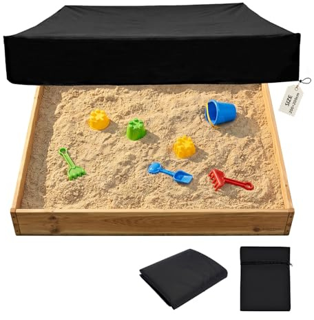 Sandkasten Abdeckung 200x200x20cm Sandkastenabdeckung Wasserdicht, Sandkasten Schutzplane 420D Oxford Plane Sandkaste Abdeckung mit Gummizug Kordelzug und Beutel für Sandkiste Pool Garten, Quadrat