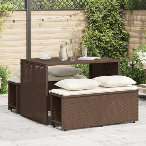 sephironlbb 3-TLG Garten-Essgruppe Braun aus Poly Rattan mit Kissen, wetterfestes Gartenmöbel Set für Balkon Terrasse, inklusive Tisch, Bank und Polster, platzsparend und UV-beständig
