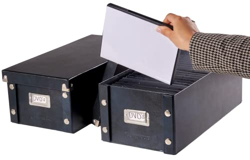 Snap-N-Store DVD Storage Box - 2 Pack - Durable 6 x 8.2 x 16.5 Inch Movie Organizers - Disc Holders with Lids to Store up to 52 DVD Cases - Black.