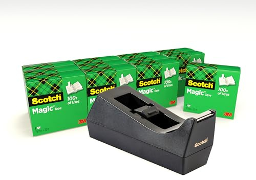 Scotch Dispenser Ricaricabile e 12 Rotoli di Nastro Adesivo 3M Magic Tape, Nero