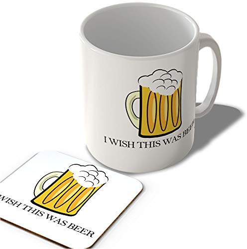 McMug - I Wish This was Beer - Mug and Coaster Set, Ceramic, 11fl.oz.