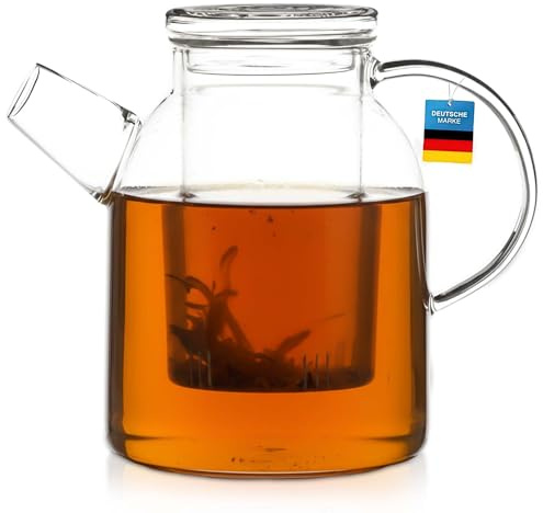 Munblåst tekanna med tefilter och tefilter Kanna med filterinsats av glas (1500ml)