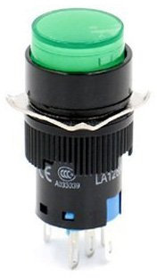 Woljay 16mm Druckschalter Schalter Druckknopf Round Kopf LED Lampe Grün Licht DC 24V SPDT 5Pin 3 Stück