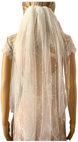 ONDEGO® Ivory Brautschleier Schleier Brautkleid Perlen 75 cm SCHLICHT ELEGANT 1 lagig Kamm