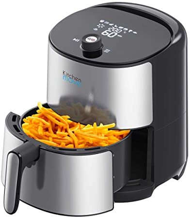 KITCHEN MOVE Friteuse électrique sans Huile, friteuse à air Chaud design Inox 4L SIROCCO 1500W témoin LED Cuisson rapide écran Tactile LCD Multifonction avec 8 programmes, Recette BAT-68A