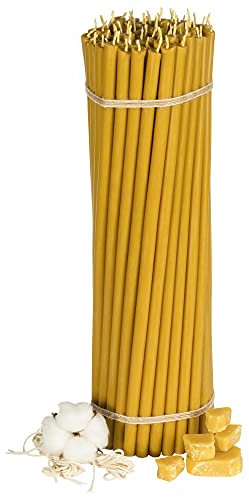 Diveevo Bienenwachs Kerzen Gelb Honig - Orthodoxe Kerzen für Gebet Rituale Tischdeko - Ungiftig, Ruß - Tropffrei, Lang, Nachhaltige Produkte, 100 Stück, Höhe 30.5 cm, Brenndauer 180 Min
