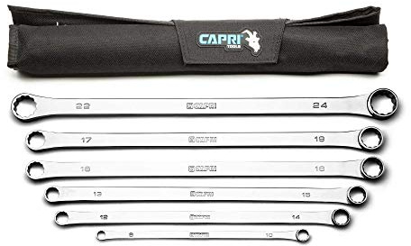 Capri Tools, CP11800-6MPK-JP Ringschlüssel-Set,0-Grad-Versatz, extra lang, 6-teilig, metrisch (8–24 mm) / Aufbewahrungstasche