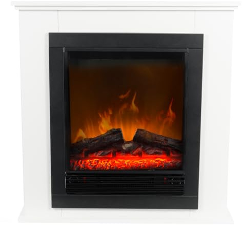 Klassisk eldstad Lugano elektrisk kamin med värme och öppen spis LED – konstgjord eld – elektrisk öppen spis 1 800 W – 70 x 22 x 71 cm – elektrisk öppen spis – med överhettningsskydd – vit