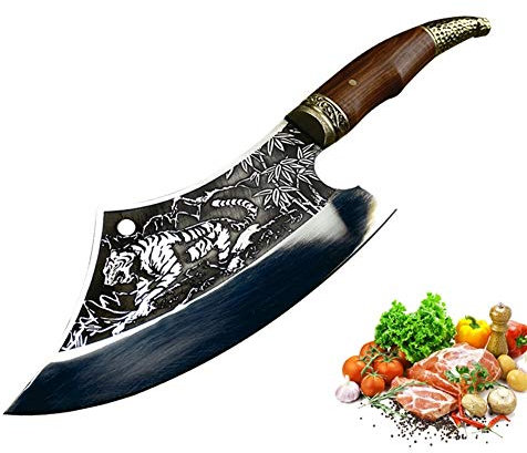 WYGC Cleaver Hackmesser Hackbeil Messer Cleaver Hackmesser Edelstahl-Skulptur Cleaver Mangan Stahlknochen-Cutter Knochen Kotelett mit Holzgriff Kochmesser