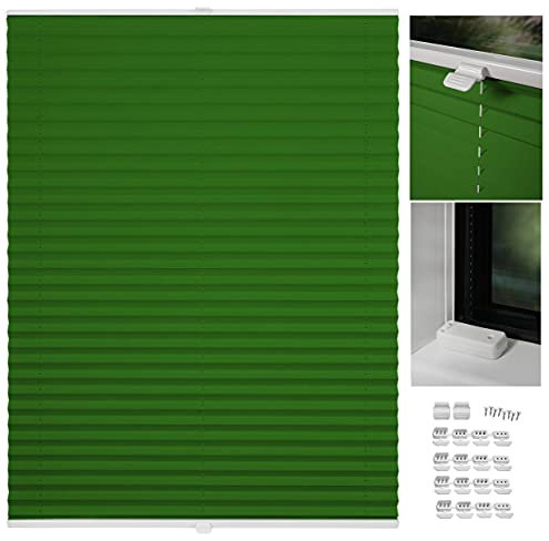 metablo Plissee nach maß Plissee mit Bohren 22 Farben Schalosien Fenster innen Faltrollos für Fenster Sicht- und Sonnenschutz Rollo für Fenster mit Bohren Grün B: 101-110 cm, H: 151-200 cm