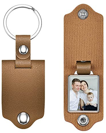 Zysta Personalized Text & Fotogravur Leder Schlüsselanhänger mit Foto Dog Tag Kalender Datum Schlüsselanhänger Keychain Schlüsselbund für Damen Herren Personalisierte Geschenke (Braun)