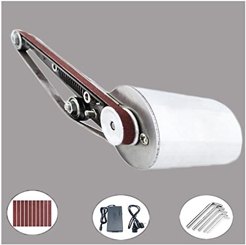 Small Belt Sander Hand Held Sander with 10 Sanding Belts 10mm x 330mm Equipped with 7 Speed Adjustable Power Adapter