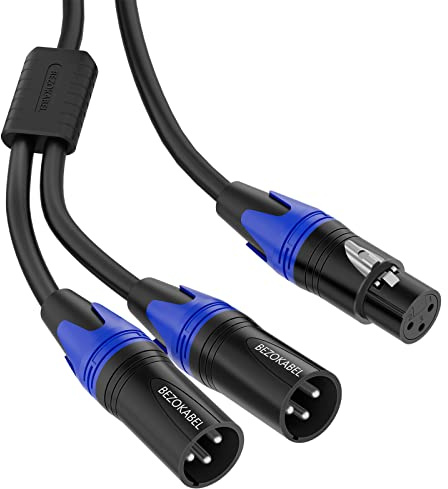BEZOKABEL XLR-Splitter-Kabel, XLR-Buchse auf Dual-Stecker, 0,3 m, Symmetrischer Y-Kabel für Mikrofon, 3-polig