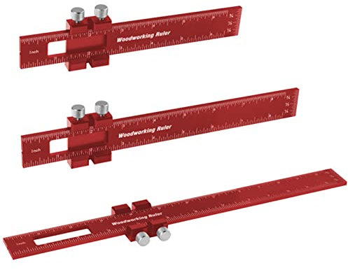 Violetfox 3-Piece Precision Pocket Ruler Set - Metal Slide Rule, T-Type Scribing Ruler, 6/8/12 Inch