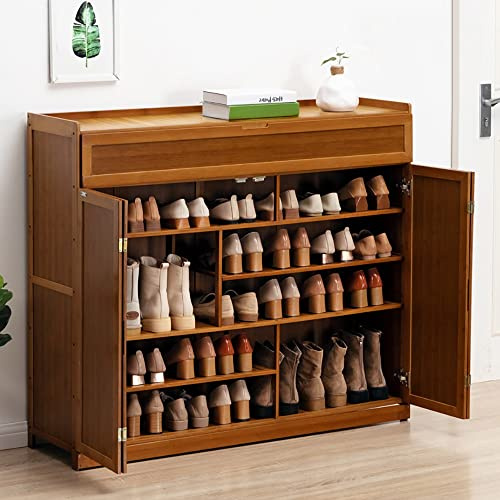 Bagewniner Zapatero de Bambú con 7 Niveles, Estantería Zapatero para hasta 40 Zapatos, 117x35x115cm, Organizador Almacenamiento de Zapatos Multiuso, para Entrada Pasillo Armario Sala de Estar