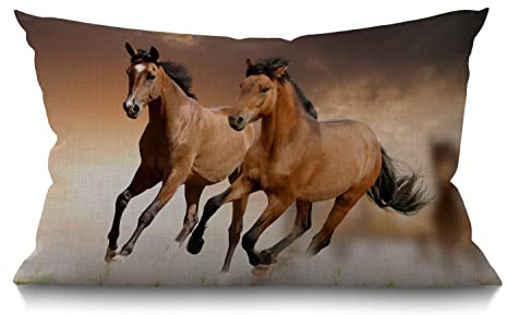 BGBDEIA Federa per cuscino 30x50 cm, in stile rustico per fattoria, con cavalli al galoppo, in cotone e lino, per divano, divano letto, 12 x 20 pollici
