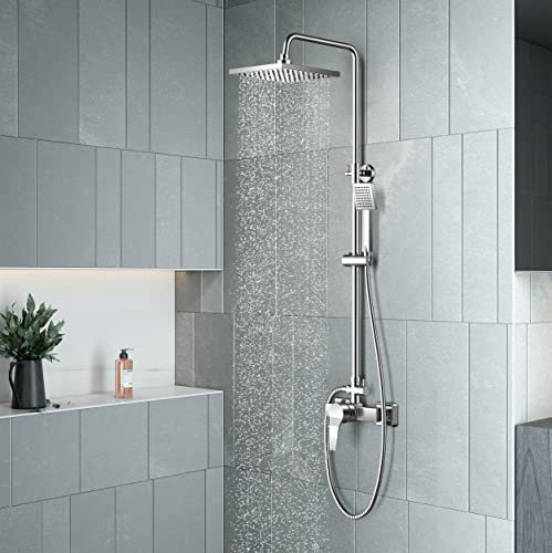 KOMIRO Duschsäule mit Einhebelmischer, höhenverstellbar, Handbrause und Handbrause, für Badezimmer, silberfarben 3