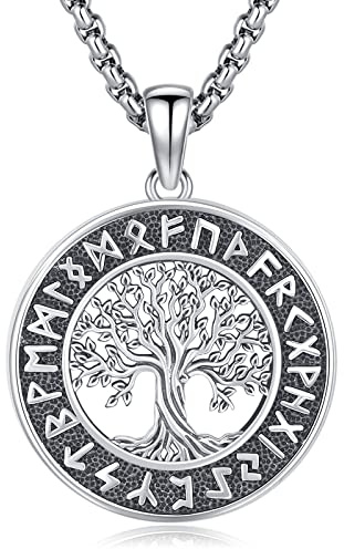 Eusense Wikinger Schmuck 925 Silber Viking Halskette Geschenke Amulett Nordische Mythologie Anhänger Geschenk für Herren Damen
