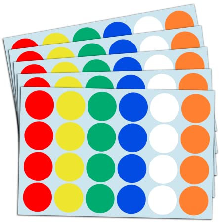 960 Stück - 25mm Klebepunkte Bunt, Punkte Aufkleber Markierungspunkte - 6 Farben