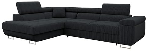 Mirjan24 Ecksofa Torezio Cord mit Bettkasten, Einstellbare Kopfstützen, Sofa mit Schlaffunktion, Eckcouch für Wohnzimmer, L-Form Couch mit Bettfunktion (Poso 135, Seite: Links)