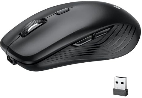 iClever Ratón Bluetooth MD179, Ratón Inalámbrico Multidispositivo con Receptor 2.4G, Batería USB-C Recargable, Clic Silencioso para PC, Portátil, Mac, iOS, iPad, Windows 8/10