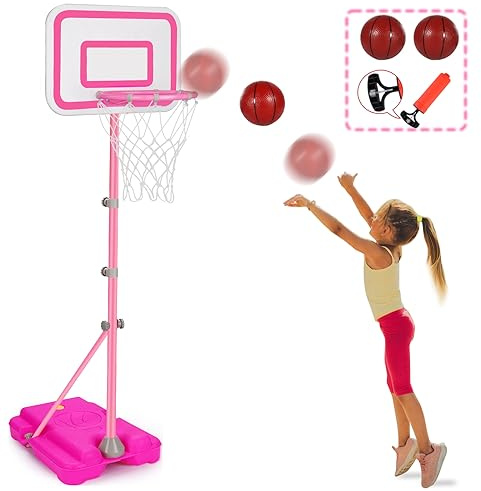Toddler Basketball Hoop for Girls Pink Basketball Goals Adjustable Height 2.9ft-6.2ft Kids Basketball Hoop Indoor Outdoor Play Outside Backyard Toys for 2 3 4 5 6 Year Old Girl Birthday Gifts