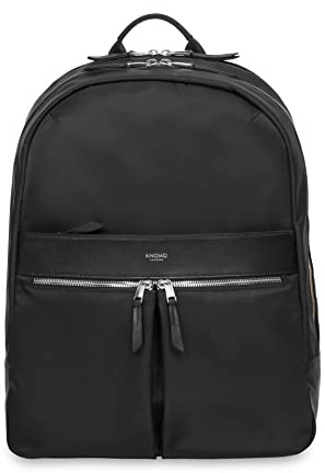 KNOMO Beaufort 15.6 Laptop Backpack Work Bag Purse Large Travel Rucksack with Silver Zip, Black