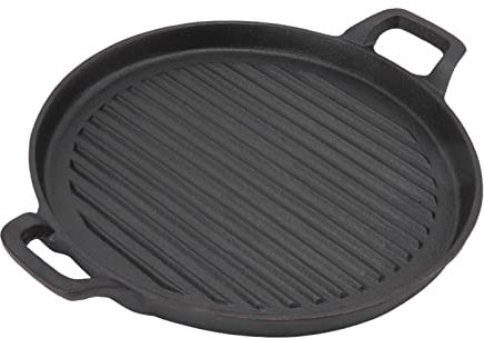 UPQRSG Gusseisen Grillplatte, Umkehrbare Gerippte Runde Gusseisen Bratpfanne mitZwei Griffen, Gasgrills und Kochen Im Freien, Schwarze Pfanne für Herd, Gasherd, Elektroherd(28CM)