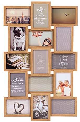 DEENZ 15 Picture Multi Aperture Photo Frame For 15 Photos Holds 6x4 Home Decoration, Living Room, Bedroom Room, Eye-Catching Design (Oak)