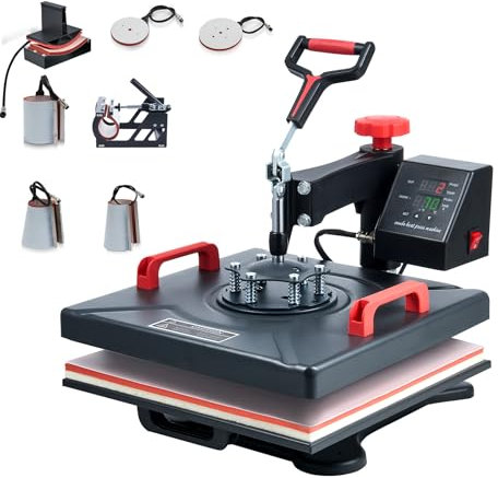 CREWORKS 8 IN1 Pressa a Caldo 38 X 38CM Pressa di Calore 1400W Macchina Sublimazione Digitale Girevole a 360 Gradi con Controllo Digitale Termopressa per Magliette, Cappelli, Borse, Piatto, Tazza