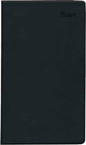 Zettler - Taschenplaner 2025 schwarz, 9,5x16cm, Taschenkalender mit 64 Seiten in Kunststoffhülle, 1 Woche auf 1 Seite, separates Adressheft, Wochenzählung, Mondphasen und deutsches Kalendarium