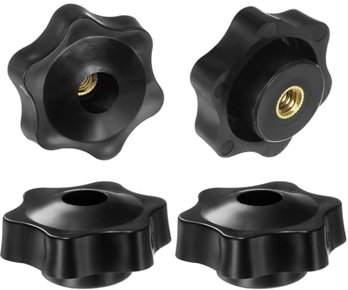 QUARKZMAN 4 Stück Sterngriffmutter 1/4-20 Inch Flügelmuttern mit Innengewinde, Rändelmutter Handgriff Durchgangsloch Klemmmutter 38mm Spannknopf für Werkzeugmaschinen Fitnessgeräte, Schwarz